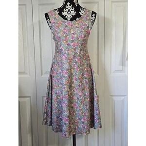 Haystacks Women Multicolor Floral Tropical Fit Flare Lettuce Hem Dress 1X
